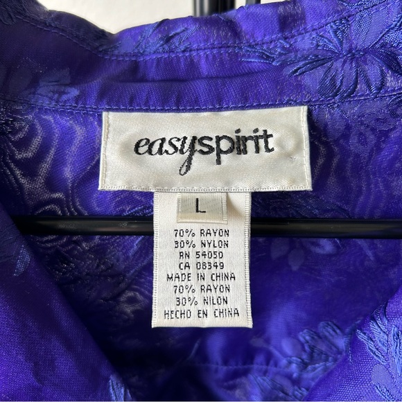 Vintage Easy Spirit Metallic Purple Button Up Floral Long Sleeve Blouse - Picture 5 of 5